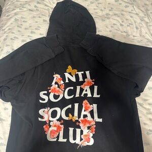 Anti Social Social Club Black Hoodie with Floral Accents